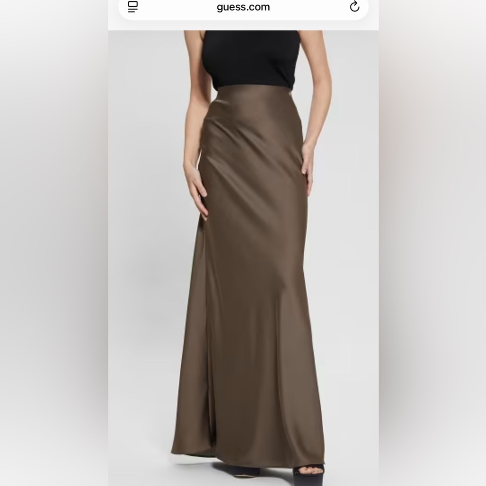 Guess Elegant Brown Satin Maxi Skirt